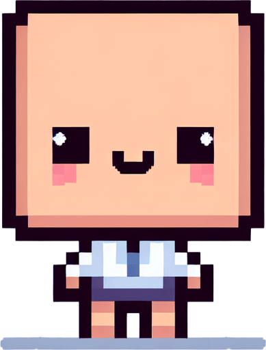 A minimalist simple pixel art cute character with a large head. 8 bit, front facing, kawaii, no shadow.
Single Game Texture. In-Game asset. 2d. Blank background. High contrast. No shadows.
