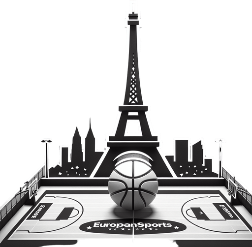 Paris.
Paris basketball backgroung. Eiffel Tower. Eurosport logo.
Single Game Texture. In-Game asset. 2d. Blank background. High contrast. No shadows.