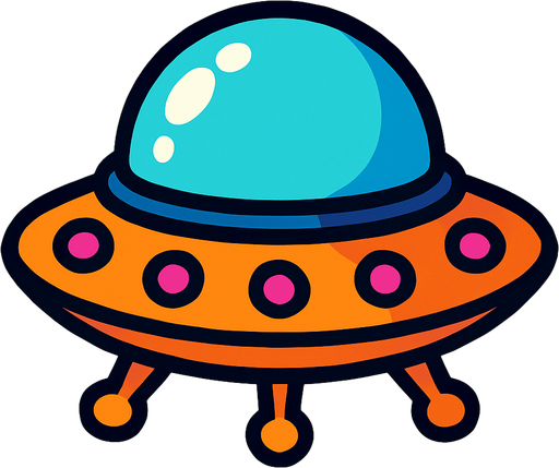 UFO spaceship.
In-Game asset.  2d.  High contrast.  No shadows