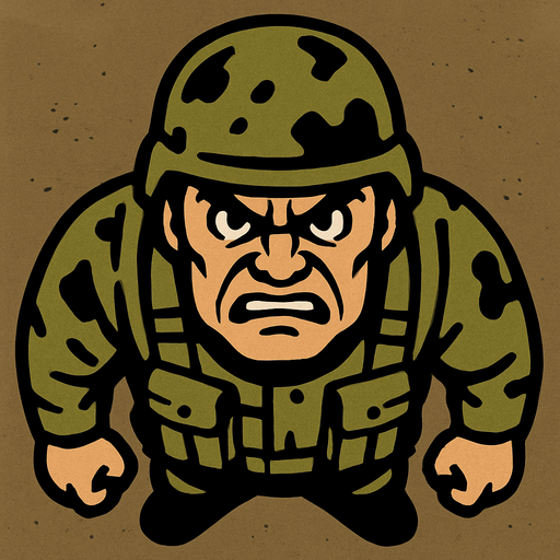 Yukardan bakış asker ve yüz ekle sinirli.
In-Game asset.  2d.  High contrast.  No shadows