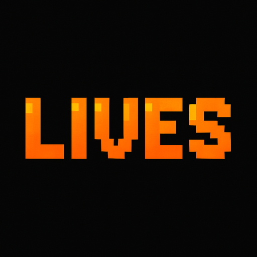 texto hecho con pixeles que diga lives.
In-Game asset.  2d.  High contrast.  No shadows