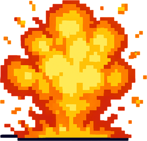 Una explosión normal pixelart.
In-Game asset.  2d.  High contrast.  No shadows