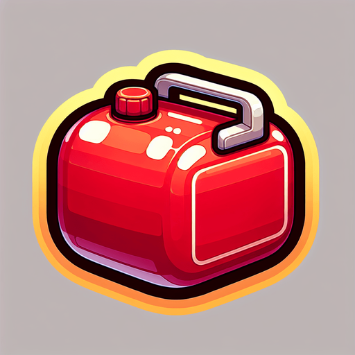 A cute cartoon-style small fuel tank with rounded edges red color, glossy metal finish, and a little red cap. Add a glowing yellow outline to make it pop. It should look lightweight and collectible, floating gently in the air..
Single Game Texture.  In-Game asset.  2d.  Blank background.  High contrast.  No shadows