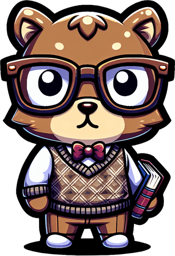 nerdy cartoon animal.
Single Game Texture. In-Game asset. 2d. Blank background. High contrast. No shadows.