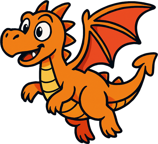 un dragon caricatura volando mirando hacia la izquierda.
In-Game asset.  2d.  High contrast.  No shadows