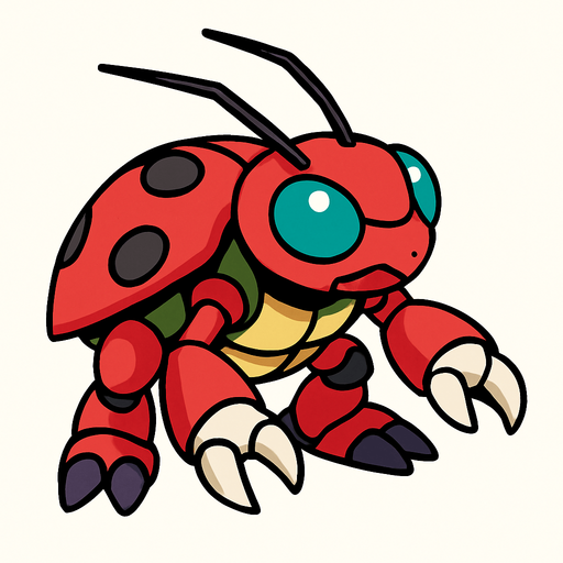 Tentomon viendo a la derecha, perspectiva isometrica.
In-Game asset.  2d.  High contrast.  No shadows