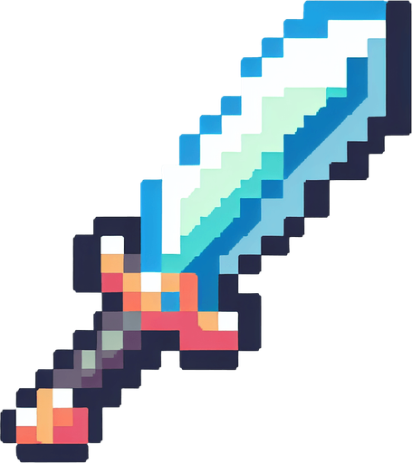 Espada pixelado.
Single Game Texture.  In-Game asset.  2d.  Blank background.  High contrast.  No shadows