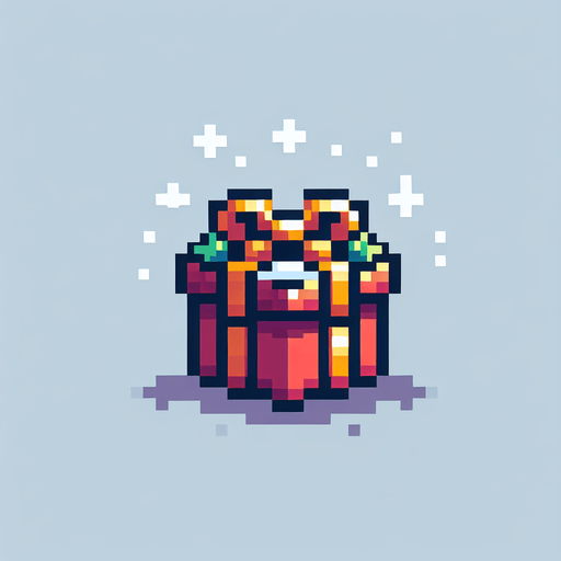 pixelart. chistmas present. powerup. game art Single Game Texture. In-Game asset. 2d. Blank background. High contrast. No shadows.
