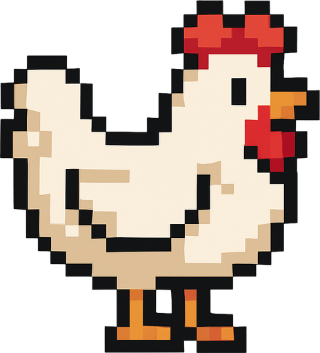 A Pixel art chicken.
In-Game asset.  2d.  High contrast.  No shadows