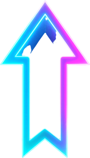 neon cyberpunk arrow pointing north glowing hologram flat 3d straight on symmetrical