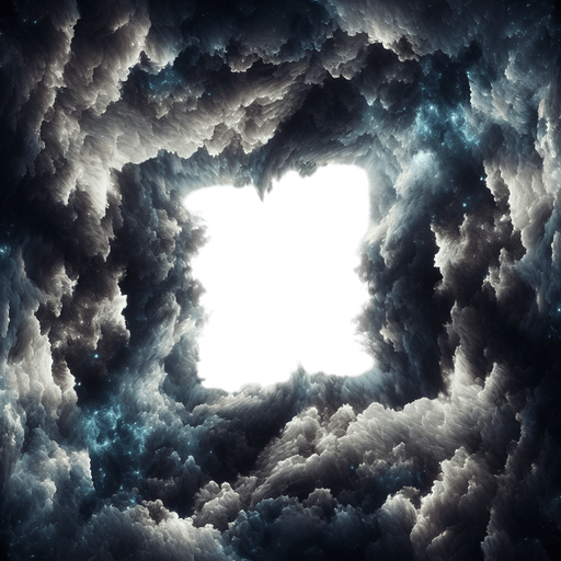 frame made of dark clouds, some blue sparks, it fill the complete screen, in the center is white only, on white background