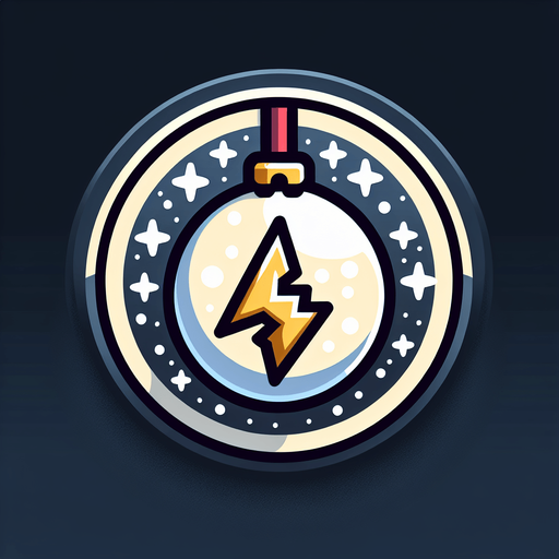 Icon for a electified snowball, on a circle, with the text „Thunderball“ at top, cartoon, christmas style Single Game Texture. In-Game asset. 2d. Blank background. High contrast. No shadows.