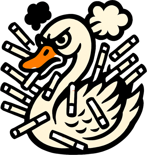 A fuming swan with 16 cigarettes.
In-Game asset.  2d.  High contrast.  No shadows