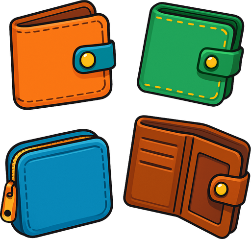Pack of different wallets.
In-Game asset.  High contrast.  No shadows. 3D