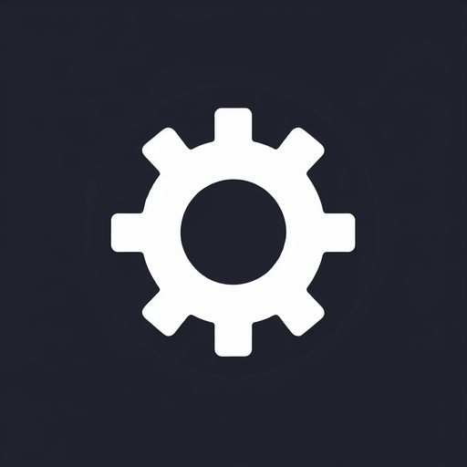plain white basic gear icon. black background