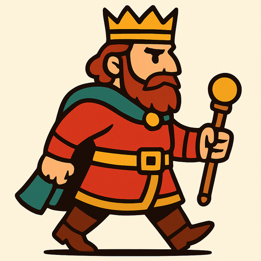 bir imparatorluğun kralı , sağdan sola yürür gibi.
In-Game asset.  2d.  High contrast.  No shadows