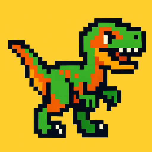 Make it 8 bit style dinosaur Atrociraptor  cartoon character.
In-Game asset.  High contrast.  No shadows