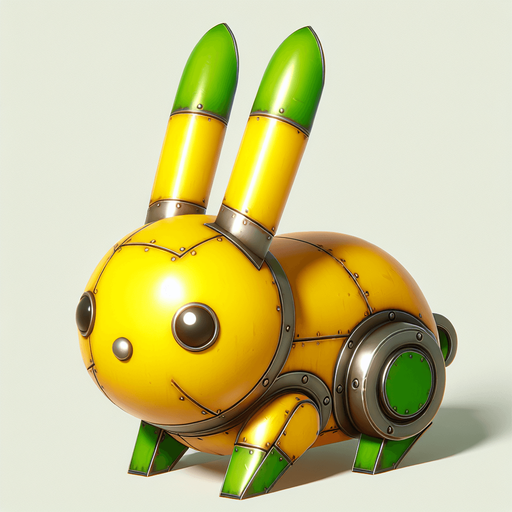 Cute 3d steel kawaii rabbit yellow with green ears.
Single Game Texture. In-Game asset. 2d. Blank background. High contrast. No shadows.