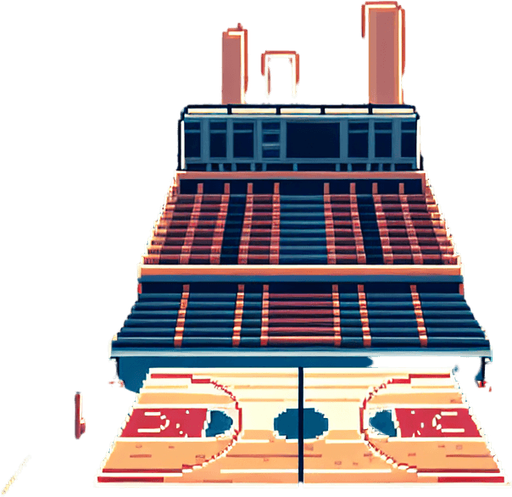 pixel art basketball arena seen from the floor.
Single Game Texture. In-Game asset. 2d. Blank background. High contrast. No shadows.