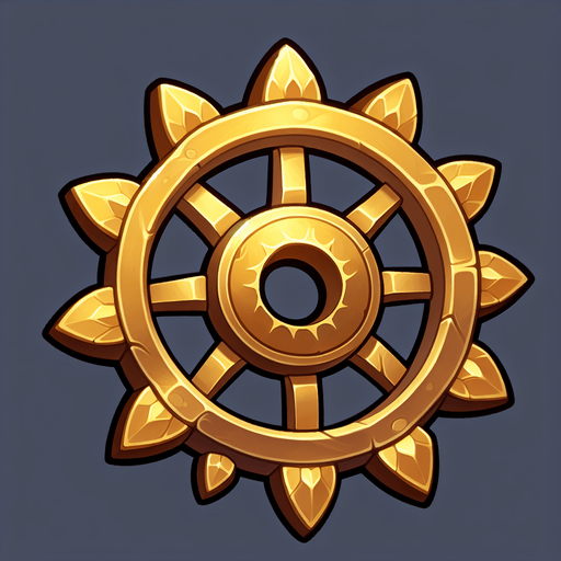 латунная шестерня в стиле hand-paint.
Single Game Texture.  In-Game asset.  2d.  Blank background.  High contrast.  No shadows