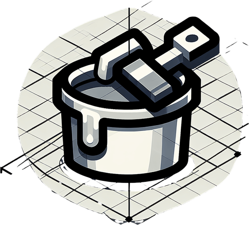 a paint bucket.
Single Game Texture. In-Game asset. 2d. Blank background. High contrast. No shadows.