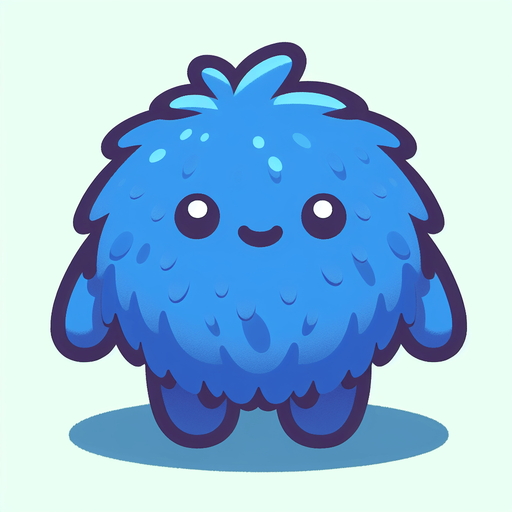 a colbalt blue furry cuddly ball of fur. little feet. No ears. cute happy face. Cartoon style. Cute art style. Simple vector style. Pastel colors, flat shaded, vector art. Single Game Texture. In-Game asset. 2d. Blank background. High contrast. No shadows