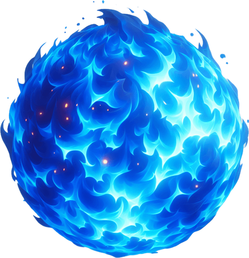 blue fire ball.
Single Game Texture. In-Game asset. 2d. Blank background. High contrast. No shadows.