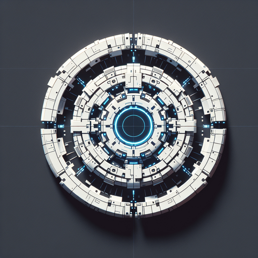 Battle drone, circular. White with blue glowing highlights. Birds Eye view from overhead. Cyberpunk. Simple shapes..
Single Game Texture. In-Game asset. 2d. Blank background. High contrast. No shadows.