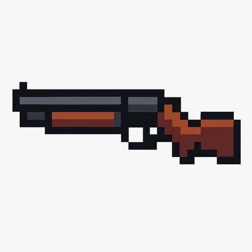 Pixel art shotgun less pixel.
In-Game asset.  2d.  High contrast.  No shadows. Pixel art