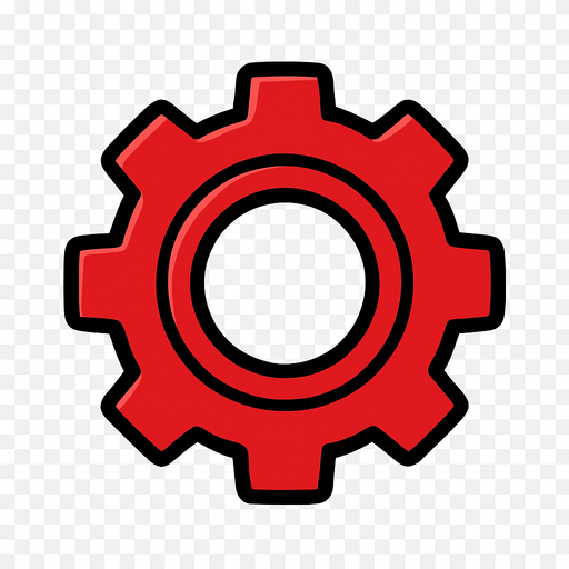 red gear top view tranparent.
In-Game asset.  2d.  High contrast.  No shadows