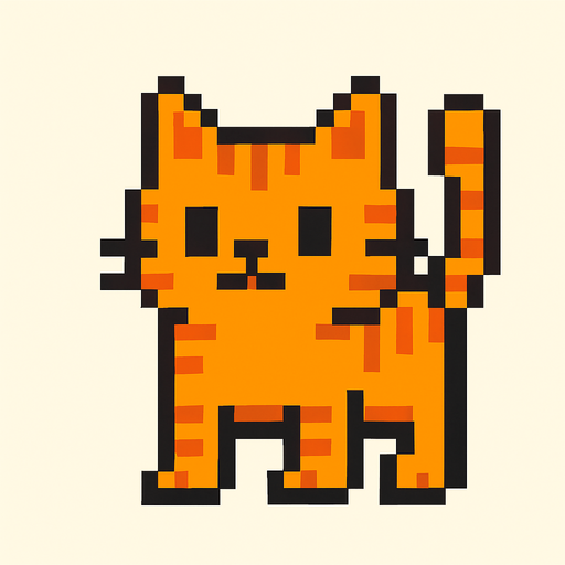 Pixel cat.
In-Game asset.  2d.  High contrast.  No shadows