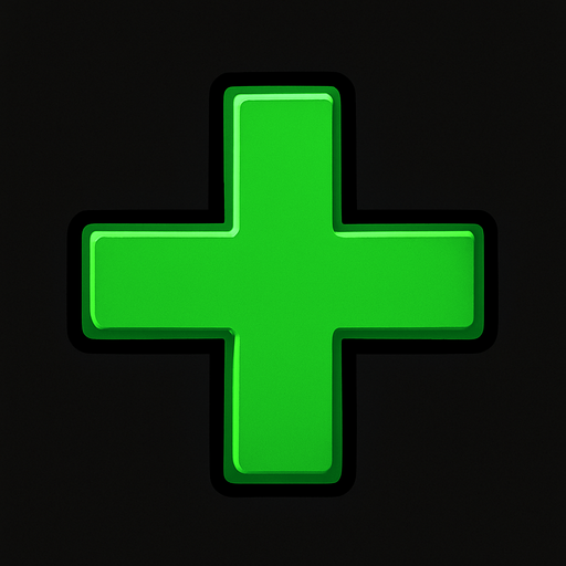 Un signo de más en verde.
In-Game asset.  2d.  High contrast.  No shadows
