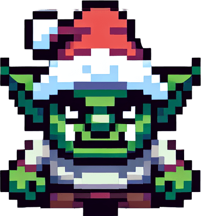 A winter goblin enemy character. Pixelart. front view. Single Game Texture. In-Game asset. 2d. Blank background. High contrast. No shadows.