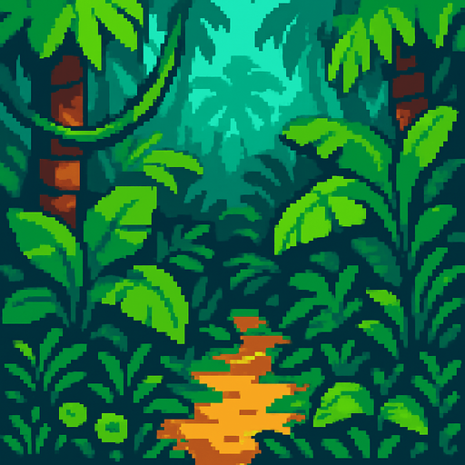 pixart jungle.
In-Game asset.  2d.  High contrast.  No shadows