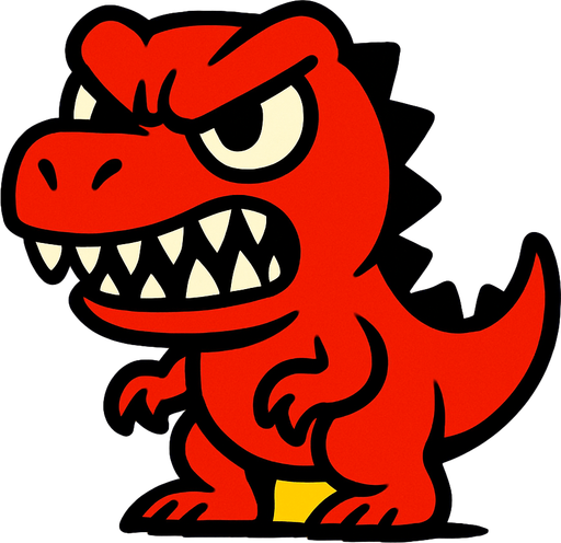 sevimli bir dinazor olsun ancak açık kırmızı ve dişleri olan azcık da kızgın olsun.
High contrast.  No shadows