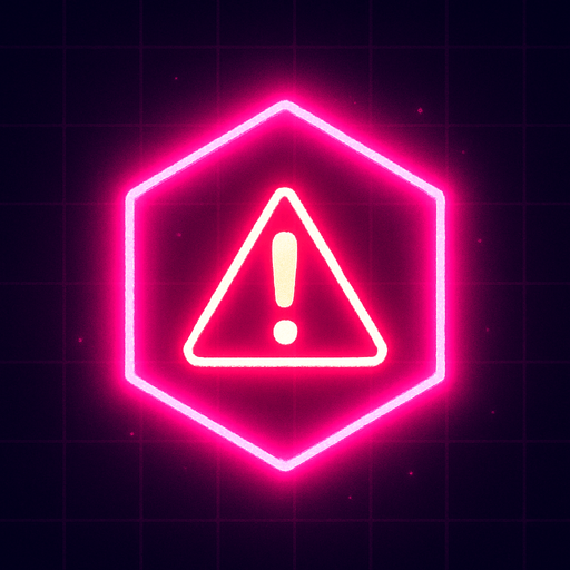 - Shape: a glowing neon **circle or hexagon**
- Color: bright **red or magenta**
- Inner symbol: a small white or yellow **skull**, **explosion**, or **⚠️ warning icon** in the center
- Glow: apply a soft outer glow that pulses slightly
- Visual style: match the **synthwave aesthetic** (think neon, arcade, retro-futuristic)
- Size: same as the existing note blocks
- Animation: gently pulsate or shimmer while falling.
In-Game asset.  2d.  High contrast.  No shadows