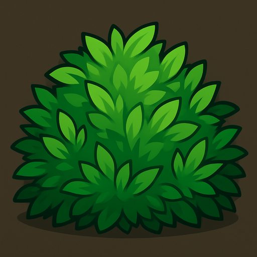 Green bush.
In-Game asset.  2d.  High contrast.  No shadows