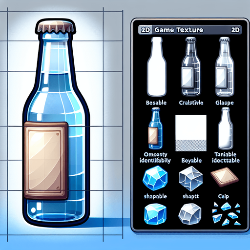 "Design a 2D bottle for a bottle shooter game. The bottle should have a realistic yet playful look, with a glossy finish and visible details like a label and cap. It should be breakable into pieces when hit, with a glassy texture and clear reflections. Keep the design simple but visually appealing, suitable for mobile gameplay, and easy to recognize at various distances.".
Single Game Texture. In-Game asset. 2d. Blank background. High contrast. No shadows.