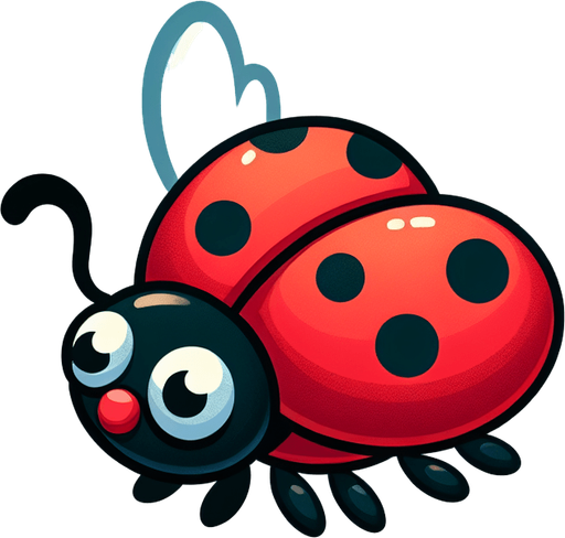 flyn lady bug 2d cartoon objek.
Single Game Texture.  In-Game asset.  2d.  Blank background.  High contrast.  No shadows