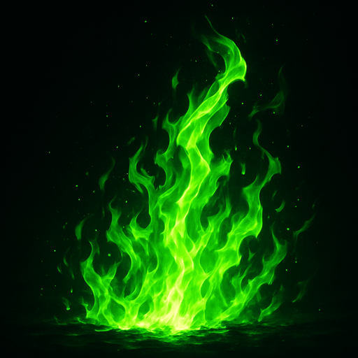 I want a ultimate green fire.
In-Game asset.  High contrast