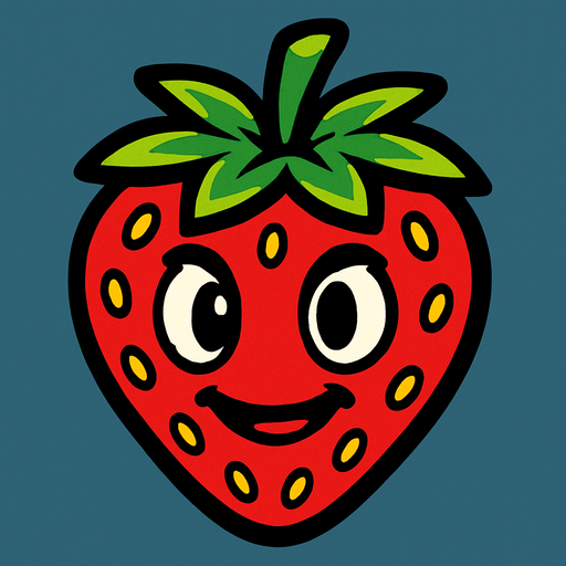Strawberry with face.
In-Game asset.  2d.  High contrast.  No shadows