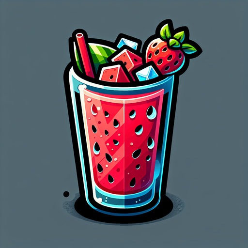 A nice glass of watermelon and strawberry slushice.
Single Game Texture. In-Game asset. 2d. Blank background. High contrast. No shadows.