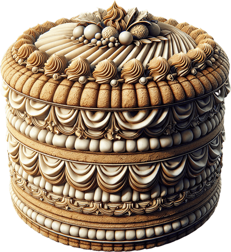 gâteau.
Single Game Texture.  In-Game asset.  2d.  Blank background.  High contrast.  No shadows