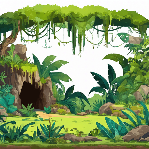 A road in a jungle with a cave nearby