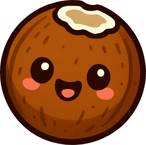 Coconut with cute face.
In-Game asset.  2d.  High contrast.  No shadows