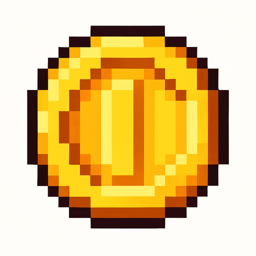 Pixel coin.
In-Game asset.  2d.  High contrast.  No shadows. Pixel
