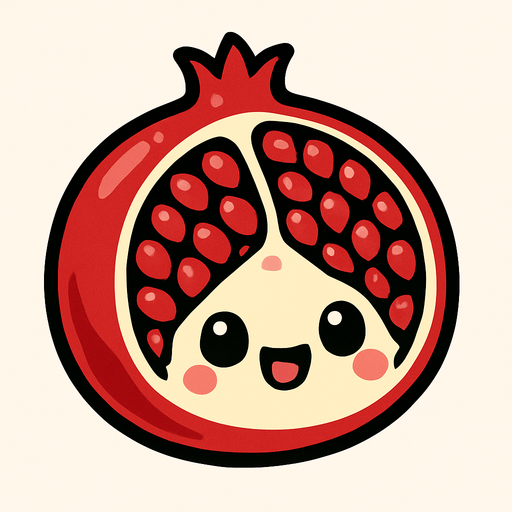 Open pomegranate with cute face.
In-Game asset.  2d.  High contrast.  No shadows