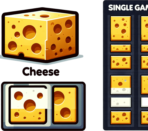cheese, cartoon Single Game Texture. In-Game asset. 2d. Blank background. High contrast. No shadows.