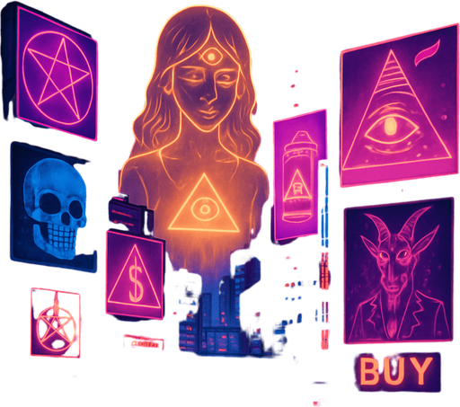 cyberpunk neon anime metropolis skyline holograms billboards, occult-capitalism-consumerism imagery nighttime futuristic architecture glow