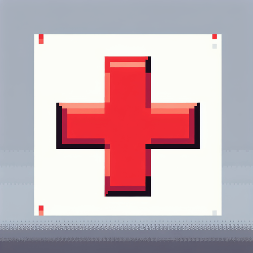 pixel art of a red cross out.
Single Game Texture. In-Game asset. 2d. Blank background. High contrast. No shadows.